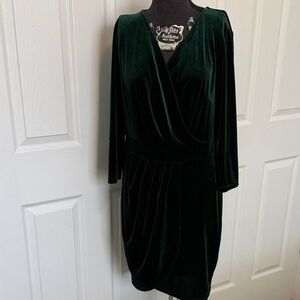 Luxurious Dark Green Velvet Long Sleeve Dress InsNova Size L